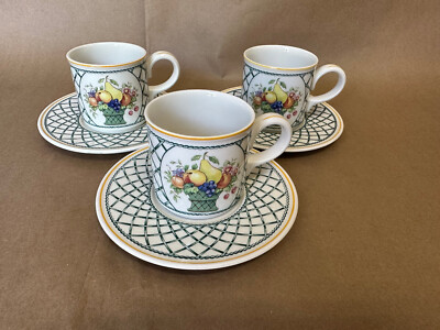 3 Flat Tea Cup Saucer Sets Villeroy Boch Basket Germany Trellis