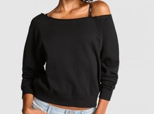 PINK Victoria Secret VS IVY FLEECE OFF-THE-SHOULDER SWEATSHIRT Sz XS black NWT