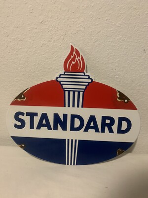 VINTAGE STANDARD OIL GASOLINE FLAME PORCELAIN GAS PUMP SIGN | eBay