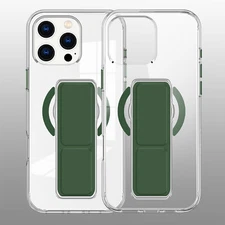For iPhone 13 14 15 16 17 Pro Max Grip Clear Case w/ Phone Stand Slim Shockproof