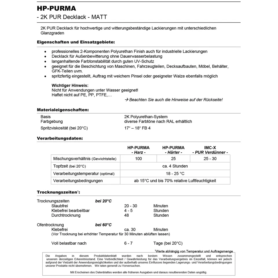 PUR Decklack MATT 2K | HP-PURMA | 2K Polyurethan Lack nach RAL Industriequalität - Bild 2 von 3