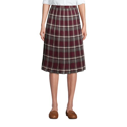 Lands' End Women's Plaid Pleated Skirt Maroon Burgundy Plaid Pleated Midi Skirt - Picture 2 of 5