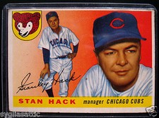 1955 Topps STAN HACK #6 Baseball Card-VG/EX Condition-CHICAGO CUBS