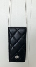 Authentic Chanel Phone/cardholder In Black Lambskin