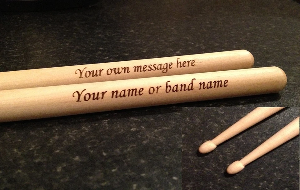 Personalised Laser Engraved Pair of Drum Sticks High Quality 5A Maple