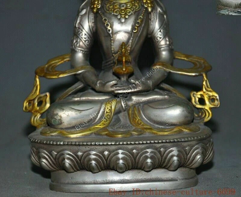 Tibet Budismo Tibetano Plata Dorado Kwan-Yin GuanYin Diosa Blanco Tarai Estatua Foto 3 de 4