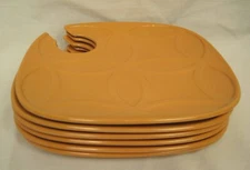 6 Pier 1 Orange/Amber Melamine COCKTAIL APPETIZER PLATES w/Wine Glass Cut-Out