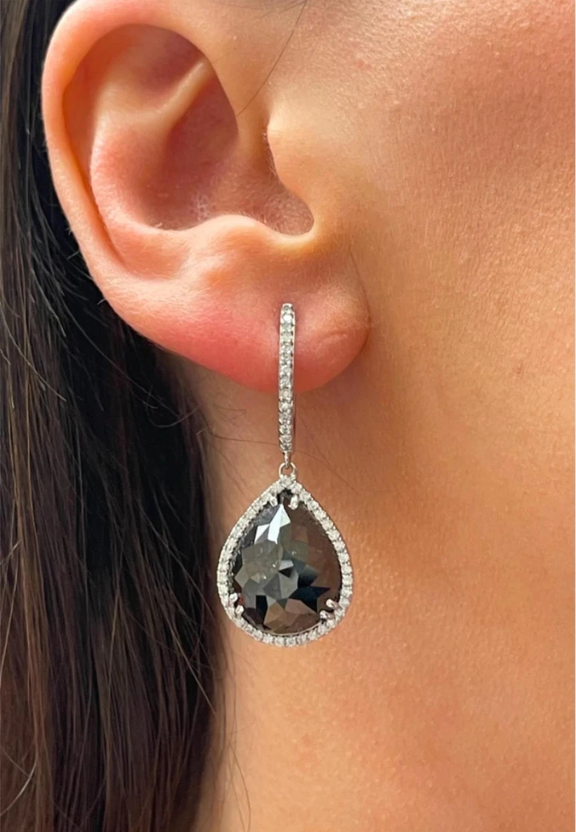 14K White Gold 20.98ct Large Pear Cut Black Diamond Dangle Drop