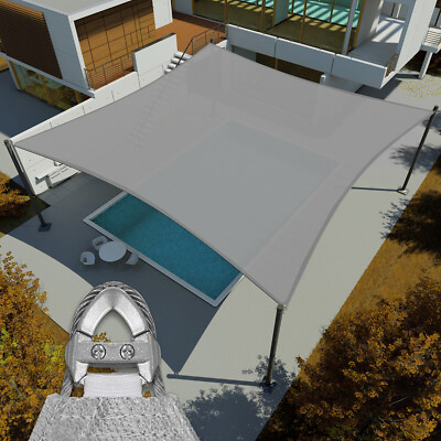 8ft Shade Sail Rectangle Gray Sun Canopy Cover with Steel Wire Garden Outdoor