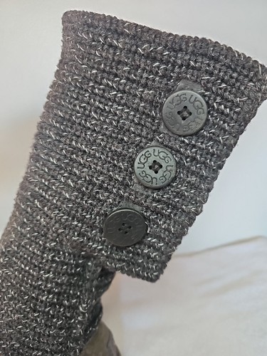 UGG Classic Cardy Women's Size 8 Knit Dark Gray Metallic Tall Boots 1876 Sweater - Picture 2 of 7