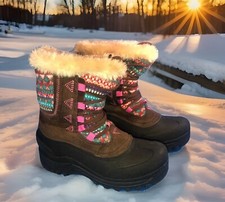 Snow Boots Falls Creek Girl s Winter Weather Proof Size 3 Faux Fur Rubber - NEW