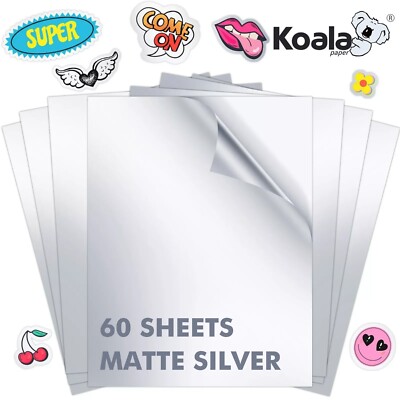 60PK Koala Printable Vinyl Sticker Paper for Printers Water proof Silver Matte