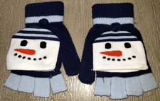 boys ONE SIZE FLIP BACK SNOWMAN GLOVES winter wear carrot nose CUTE