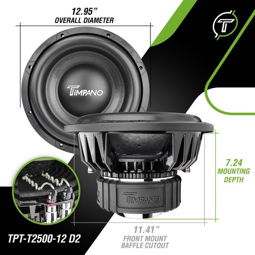 Timpano 12" Auto Audio Subwoofer 2500 Watt T2500-12 Dual 2 Ohm Hochleistung - Bild 6 von 10