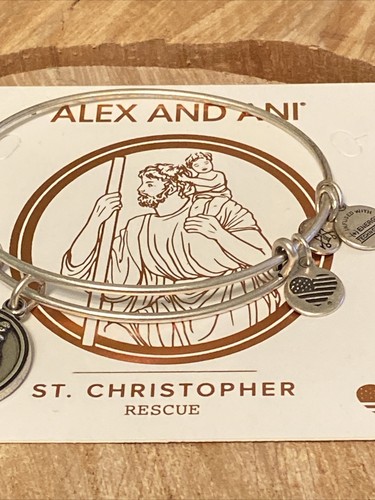 NWT Alex and Ani "ST. CHRISTOPHER" Silver Adjustable Bracelet w/Card and Tag - Picture 2 of 4