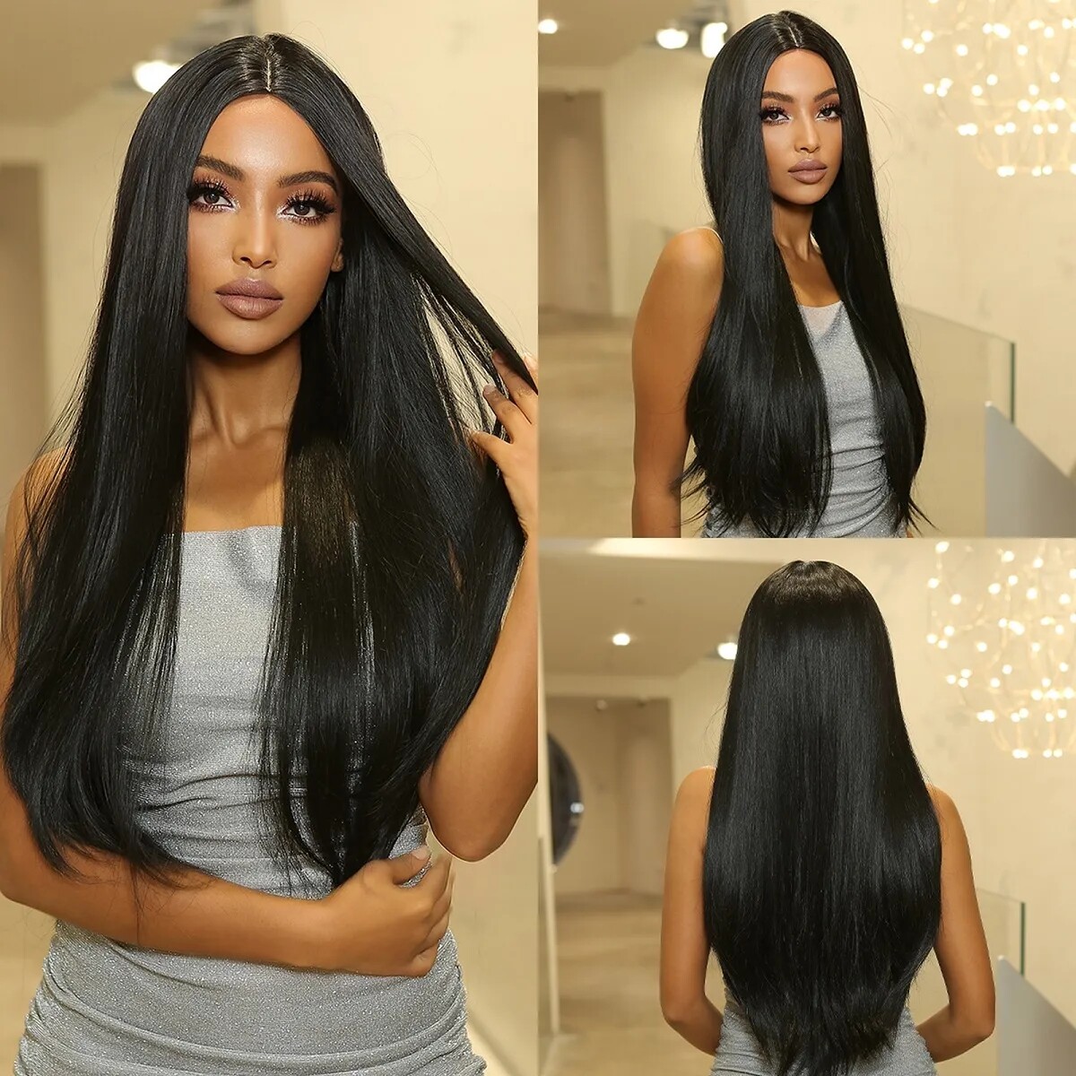Long Straight Silky Natural Black High Heat Wig long layers human wig - 18 main image 3