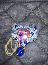 LizTech Artisan 1993 Heart Brooch. Signed and dated. Mirror and beads.