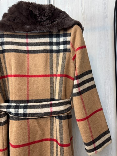 Burberry London nova check belted coat real fur vintage - Picture 11 of 15