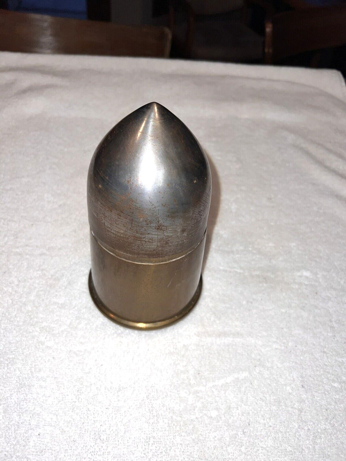 Large WWI Shell Shaped Tobacco Canister 8" Tall X 5" in diameter No Dents.