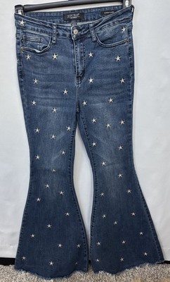 Judy Blue Jeans Los Angeles Womens Sz 5/27 Super Flare Fit Center Seam Raw Hem