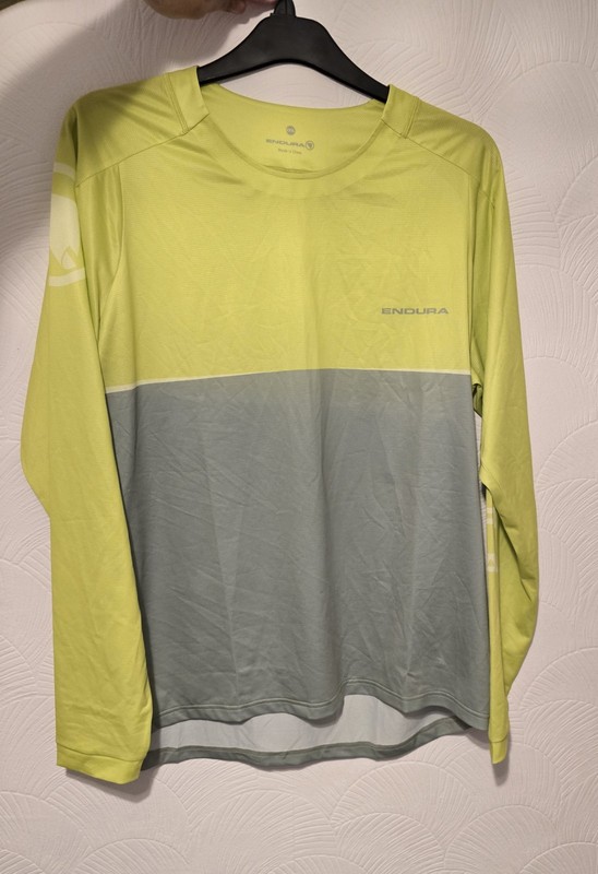 Endura SingleTrack Core Printed L/S MTB Cycling Tech Tee,XXXL, Lime Green