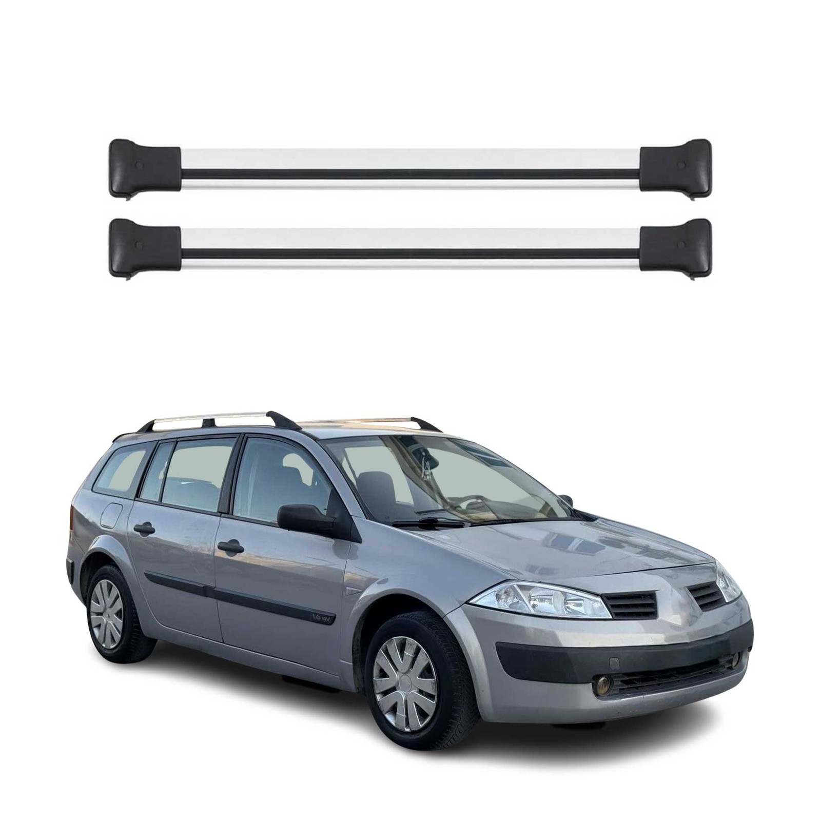 Barres de toit en aluminium gris pour Renault Megane II 2003-2008 OMAC 2Pcs