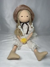 Vintage 22” Applause 1982 Piroette Doll Tessie Straw Hat Muslin Dress Rag Cloth