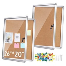 2 Pieces Enclosed Bulletin Board 26 x 20 Inch Lockable Notice Board Case