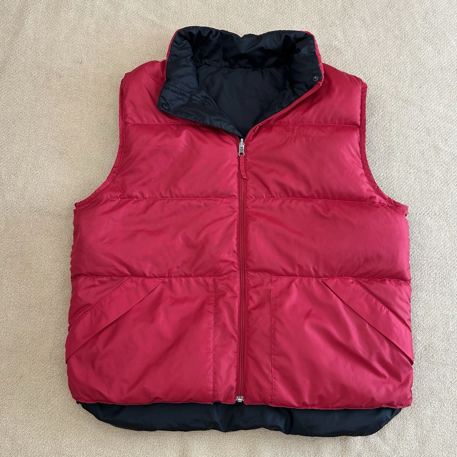 Ll Bean Goose Down Puffer Reversible Red Black Vest Large