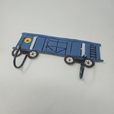  Vintage Blue Metal Train Boxcar Wall Hook - 2 Double Hooks Nursery Decor