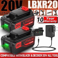 1-2PACK 20V 8.0Ah Lithium Battery/Charger for BLACK DECKER 20 Volt LBXR20 4.0Ah