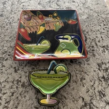 New Vintage Clay Art "Cantina LIghts" Hand Painted Chip and Dip Set.