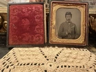 Hand Colored Tinytype Reverse Photo On Glass Unidentified Civil War Soldier Gun