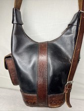 Vtg Artisan Leather Hand Tooled Shoulder Bag Tote Boho Southwestern Tribal 7x7  