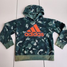 Adidas Green Orange Logo Camo Fleece Lined Hoodie Sweatshirt Boys Kids 8 Small