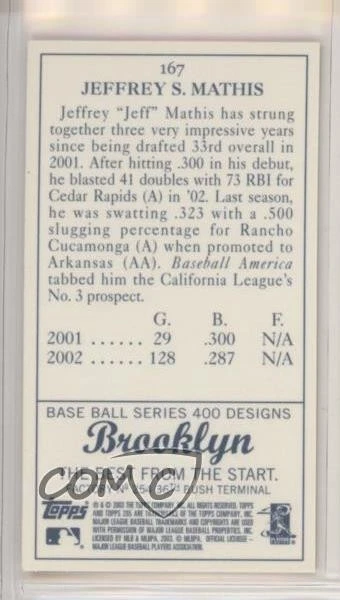 2003 Topps 205 Brooklyn Back Mini Jeff Mathis #167 - Image 2 of 2
