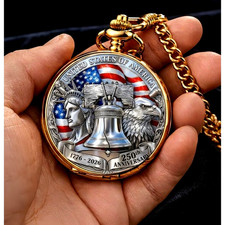America 250Th Anniversary White Eagle Liberty Bell Pocket Watch with Chain Gift