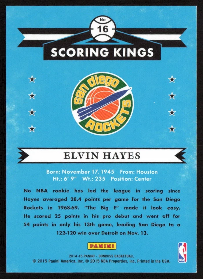 2014-15 Donruss Scoring Kings Stat Line Years 04/16 Elvin Hayes #16 Rockets - Изображение 2 из 2