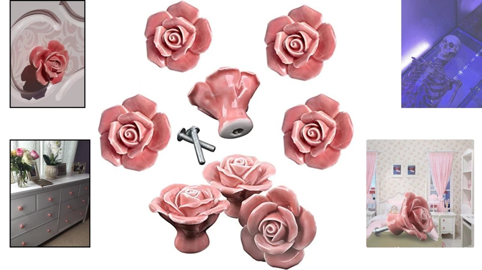 Lujoso juego de perillas de cajón rosa floral de 8 piezas - diseño llamativo Foto 2 de 4