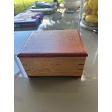 Handmade Wooden Keepsake Box Hinged Lid Jewelry Trinket Storage Organizer EUC