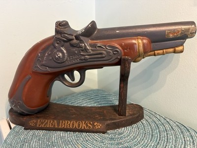 Whiskey Pistol Decanter  Ceramic Musket Gun EZRA BROOKS Empty Bx20 Vintage 60 s