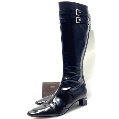 LOUIS VUITTON Double belt Side zip Long Boots 36.5 Black Women