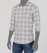 95 Club Room Men Fit White Gray Check Button Dress Shirt Size M