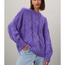 Love, Whit Purple Oversized Cable Knit Sweater LARGE Slouchy Crew Neck Soft $275