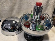 Vintage MCM Bowling Ball Liquor Dispenser Pump w/6 Shot Glasses Crome Decanter