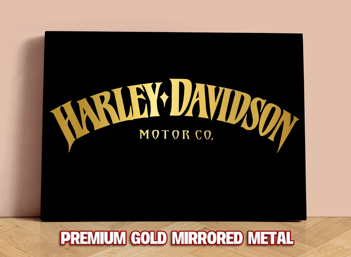 RARE HARLEY DAVIDSON GOLD MIRRORED METAL SHOWROOM GARAGE DISPLAY SIGN Large A3