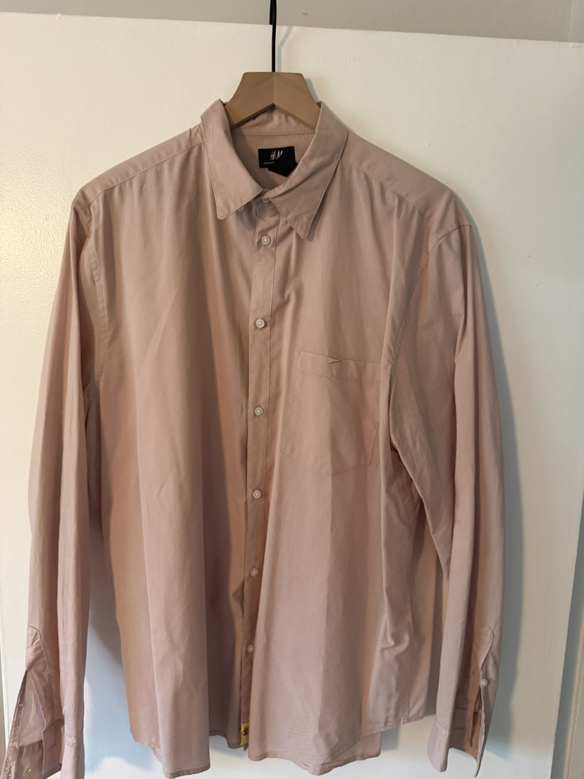 H&M Men’s Light Peach Regular  Shirt Long Sleeve Cotton Linen Blend Button Up