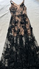 Dress the Population Long Black Lace Overlay Short Nude Sidney Formal Dress XS