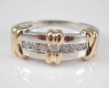 14K Two-Tone Gold Plated Silver 1.00 Ct Real Moissanite Wedding Band Ring 925