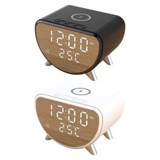 Desktop Digital Alarm Clock with Wireless Charging and Temperature Display